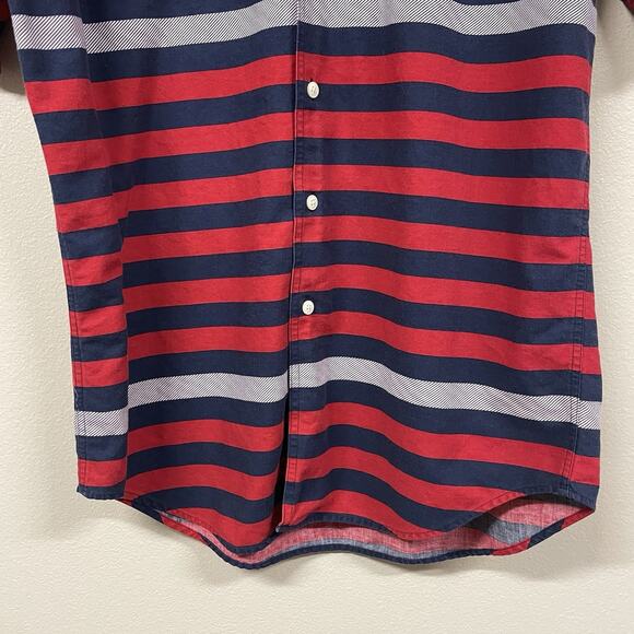 VTG Chaps Ralph Lauren Button Down Shirt Blue Red White Striped Stars Men Medium - Picture 2 of 7